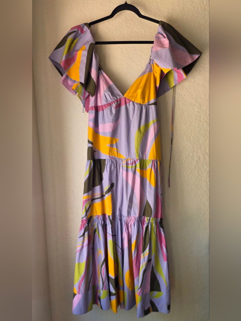 La Ligne Multicolor Tiered Flutter Maxi Dress in Yellow, Lilac & Olive - Picture 4 of 10